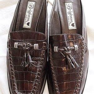 Brighton Annie Brown Croc Mules with tassels
